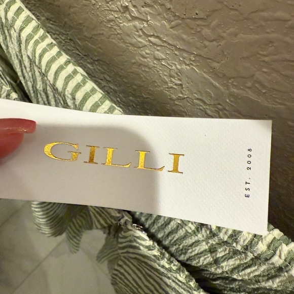 Gilli Women’s Striped Romper pistachio Green Ruffle Detail Pastel Size Large New - Picture 5 of 5